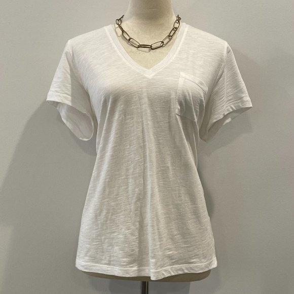 MADEWELL White V Neck Tee w/ Pocket - Size L - Picture 1 of 3